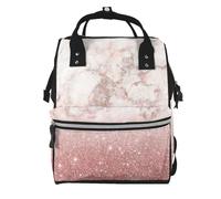 Hnnkloy Faux Pink Rose Gold Glitter White Marble Ombre, Large Capacity Mummy Backpack Diaper Bag Travel Backpack for Outdoor