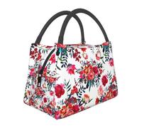 Hnnkloy Floral Bright Chic Red Navy Bouquets, Portable Lunch Bag, Insulated Tote Bag Durable Lunch Box Reusable Cooler Bag