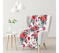 Hnnkloy Floral Bright Chic Red Navy Bouquets,Soft Blanket for Couch Sofa Bed Warm Anti-Pilling Flannel Plush Throw Blanket 76 X 102 cm