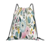 Hnnkloy Floral Spring Flowers Lovely Blue Pink Rose Green Leaf Sweet Colors, Drawstring Backpack Unisex Sport Gym Bag Casual Daypack Drawstring Sackpack