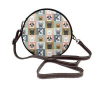 Hnnkloy French Bulldog Portraits Pattern Dog, PU Leather Shoulder Bag, Round Crossbody Bag - Circle Purse for Women