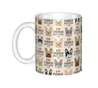 Hnnkloy French Bulldog Seamless Pattern in Vintage Style,Ceramic Mug Large Coffee Cup Suitable for Kitchen Restaurant Office Coffee Shop 330ml