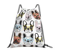 Hnnkloy French Bulldog With Glasses, Drawstring Backpack Unisex Sport Gym Bag Casual Daypack Drawstring Sackpack