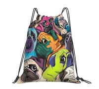 Hnnkloy Funny Cartoon Pug Dog, Drawstring Backpack Unisex Sport Gym Bag Casual Daypack Drawstring Sackpack