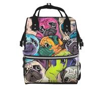 Hnnkloy Funny Cartoon Pug Dog, Large Capacity Mummy Backpack Diaper Bag Travel Backpack for Outdoor
