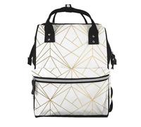 Hnnkloy Geometric Gold Pattern With White Shimmer, Large Capacity Mummy Backpack Diaper Bag Travel Backpack for Outdoor