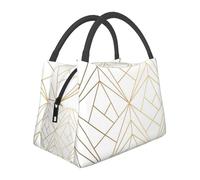 Hnnkloy Geometric Gold Pattern with White Shimmer, Portable Lunch Bag, Insulated Tote Bag Durable Lunch Box Reusable Cooler Bag