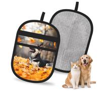 Hnnkloy German Shepherd And Falling Leaves, 2 Pack Pet Hair Removal Gloves For Bed,Carpet,Clothes,Sofa,Static Grooming Glove For Dogs & Cats