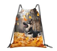Hnnkloy German Shepherd And Falling Leaves, Drawstring Backpack Unisex Sport Gym Bag Casual Daypack Drawstring Sackpack