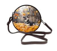 Hnnkloy German Shepherd And Falling Leaves, PU Leather Shoulder Bag, Round Crossbody Bag - Circle Purse for Women
