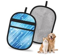 Hnnkloy Glitter Stars Blue Pattern, 2 Pack Pet Hair Removal Gloves For Bed,Carpet,Clothes,Sofa,Static Grooming Glove For Dogs & Cats