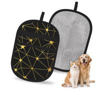 Hnnkloy Gold Black Stars Network Seamless Pattern, 2 Pack Pet Hair Removal Gloves For Bed,Carpet,Clothes,Sofa,Static Grooming Glove For Dogs & Cats