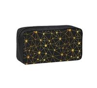 Hnnkloy Gold Black Stars Network Seamless Pattern, Big Capacity Pencil Case Portable Pen Pouch Stationery Bag for School Office