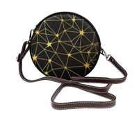 Hnnkloy Gold Black Stars Network Seamless Pattern, PU Leather Shoulder Bag, Round Crossbody Bag - Circle Purse for Women