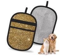 Hnnkloy Gold Glitter Sparkle Glittery Sparkly, 2 Pack Pet Hair Removal Gloves For Bed,Carpet,Clothes,Sofa,Static Grooming Glove For Dogs & Cats