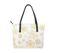 Hnnkloy Gold Snowflake Christmas Xmas White,PU Leather Handbag Large Capacity Tote Bag Women's Shoulder Bag for Work Travel