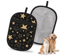 Hnnkloy Gold Stars On Black Background, 2 Pack Pet Hair Removal Gloves For Bed,Carpet,Clothes,Sofa,Static Grooming Glove For Dogs & Cats