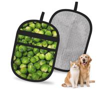 Hnnkloy Green Brussel Sprout Print, 2 Pack Pet Hair Removal Gloves For Bed,Carpet,Clothes,Sofa,Static Grooming Glove For Dogs & Cats