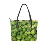 Hnnkloy Green Brussel Sprout Print,PU Leather Handbag Large Capacity Tote Bag Women's Shoulder Bag for Work Travel
