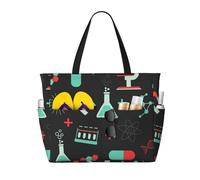 Hnnkloy Green Chemistry And Science Patterns, Large Capacity Beach Bag Travel Shoulder Bag For Women - Waterproof Tote Handbag