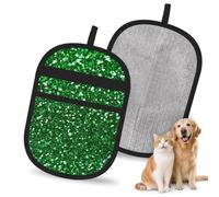 Hnnkloy Green Sequin Sparkle, 2 Pack Pet Hair Removal Gloves For Bed,Carpet,Clothes,Sofa,Static Grooming Glove For Dogs & Cats
