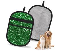 Hnnkloy Green Sequin Sparkle, 2 Pack Pet Hair Removal Gloves For Bed,Carpet,Clothes,Sofa,Static Grooming Glove For Dogs & Cats