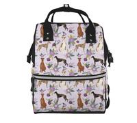 Hnnkloy Greyhound Florals Light Purple, Large Capacity Mummy Backpack Diaper Bag Travel Backpack for Outdoor