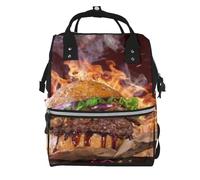 Hnnkloy Hamburger Steak Fast Food Print, Large Capacity Mummy Backpack Diaper Bag Travel Backpack for Outdoor
