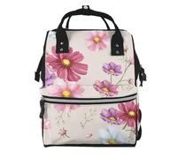 Hnnkloy Hand Drawn Cosmos Flower Pattern, Large Capacity Mummy Backpack Diaper Bag Travel Backpack for Outdoor
