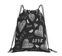 Hnnkloy Handwritten Hearts Words Love, Drawstring Backpack Unisex Sport Gym Bag Casual Daypack Drawstring Sackpack