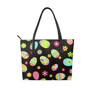Hnnkloy Happy Easter Colorful Easter Eggs,PU Leather Handbag Large Capacity Tote Bag Women's Shoulder Bag for Work Travel