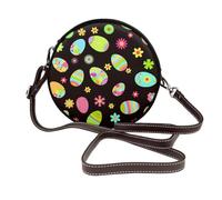 Hnnkloy Happy Easter Colorful Easter Eggs, PU Leather Shoulder Bag, Round Crossbody Bag - Circle Purse for Women