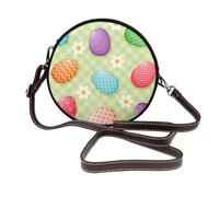 Hnnkloy Happy Easter Colorful Easter Eggs, PU Leather Shoulder Bag, Round Crossbody Bag - Circle Purse for Women