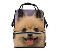 Hnnkloy Happy Short-Haired Pomeranian Printed, Large Capacity Mummy Backpack Diaper Bag Travel Backpack for Outdoor