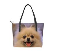 Hnnkloy Happy Short-Haired Pomeranian Printed,PU Leather Handbag Large Capacity Tote Bag Women's Shoulder Bag for Work Travel