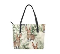 Hnnkloy Hare Behind Leaf,PU Leather Handbag Large Capacity Tote Bag Women's Shoulder Bag for Work Travel