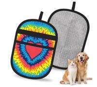 Hnnkloy Heart Love Rainbow Tie Dye, 2 Pack Pet Hair Removal Gloves For Bed,Carpet,Clothes,Sofa,Static Grooming Glove For Dogs & Cats