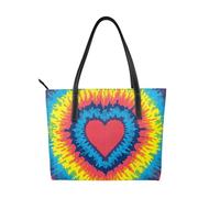 Hnnkloy Heart Love Rainbow Tie Dye,PU Leather Handbag Large Capacity Tote Bag Women's Shoulder Bag for Work Travel