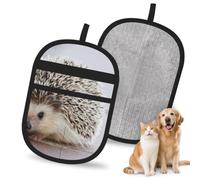 Hnnkloy Hedgehog Printed, 2 Pack Pet Hair Removal Gloves For Bed,Carpet,Clothes,Sofa,Static Grooming Glove For Dogs & Cats
