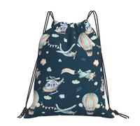 Hnnkloy Helicopters And Balloons, Drawstring Backpack Unisex Sport Gym Bag Casual Daypack Drawstring Sackpack