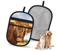 Hnnkloy Highland Cow Printed, 2 Pack Pet Hair Removal Gloves For Bed,Carpet,Clothes,Sofa,Static Grooming Glove For Dogs & Cats
