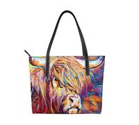 Hnnkloy Highland Cow Printed,PU Leather Handbag Large Capacity Tote Bag Women's Shoulder Bag for Work Travel