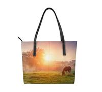 Hnnkloy Horse At Dusk,PU Leather Handbag Large Capacity Tote Bag Women's Shoulder Bag for Work Travel