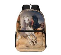 Hnnkloy Horse Running In The Desert, 17 Inch Backpack With Pockets Casual Daypack Water Resistant School Bag