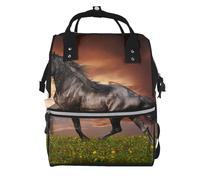 Hnnkloy Horse Running On The Grassland, Large Capacity Mummy Backpack Diaper Bag Travel Backpack for Outdoor