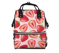 Hnnkloy Kawaii Pink Strawberry Print, Large Capacity Mummy Backpack Diaper Bag Travel Backpack for Outdoor