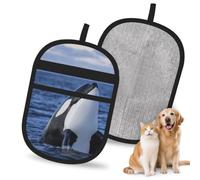Hnnkloy Killer Whales Orca, 2 Pack Pet Hair Removal Gloves For Bed,Carpet,Clothes,Sofa,Static Grooming Glove For Dogs & Cats