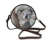 Hnnkloy Laid-Back Koala, PU Leather Shoulder Bag, Round Crossbody Bag - Circle Purse for Women