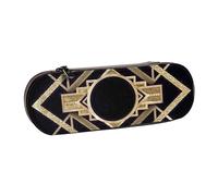 Hnnkloy Leather Pencil Case Organizer for Stationery Storage,Art Deco Vintage Era The Great Gatsby Gold Black Pattern
