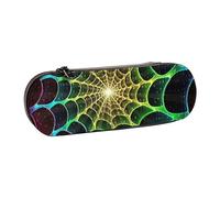 Hnnkloy Leather Pencil Case Organizer for Stationery Storage,Art Fractal Spider Webs Halloween
